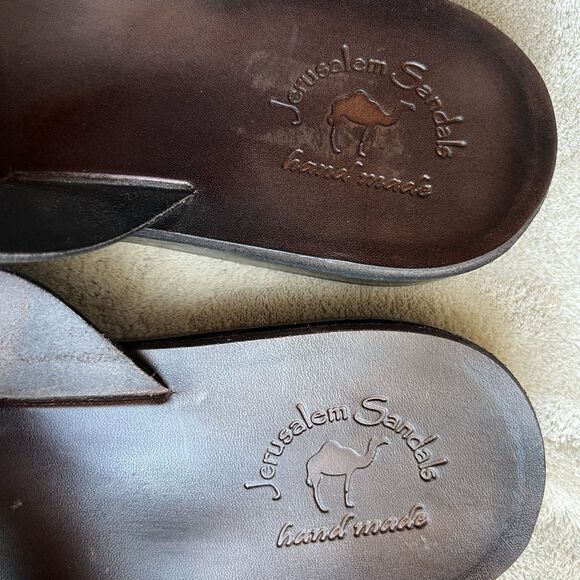 Jerusalem Elan Dark Brown Stiff Leather Slide Sandal Men EU 47 US 13.5-14 - Picture 11 of 14